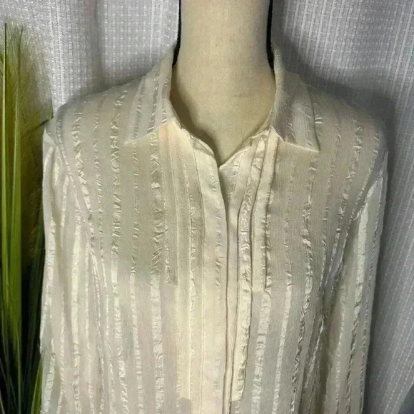 Additions Chico’s Women’s 1 M Ivory Ruffled Textured Chiffon Long Sleeve Tunic - Picture 2 of 13